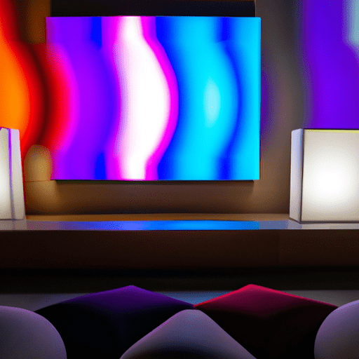 צילום של סלון מודרני מואר באורות חכמות בצבעים שונים